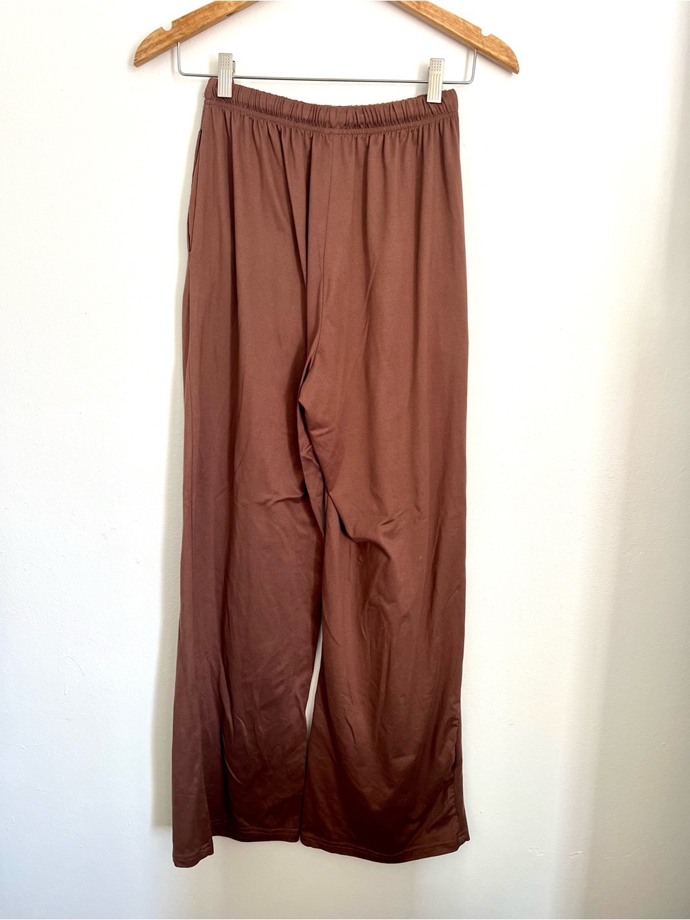 Brown Wide Leg Lounge Pants XS Soft Minimalist Drawstring Pants - Picture 5 of 5